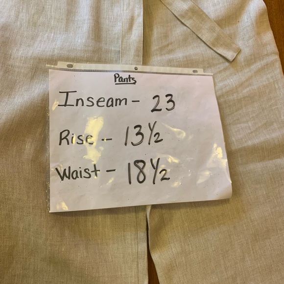 Talbots cropped pants 14 100% pure Irish Linen khaki wide leg contour tie waist - Picture 7 of 8